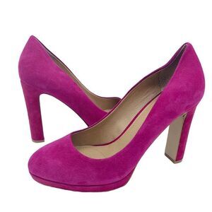 Tahari Brentwood Pink‎ Bright Suede Block Heels Size 8.5